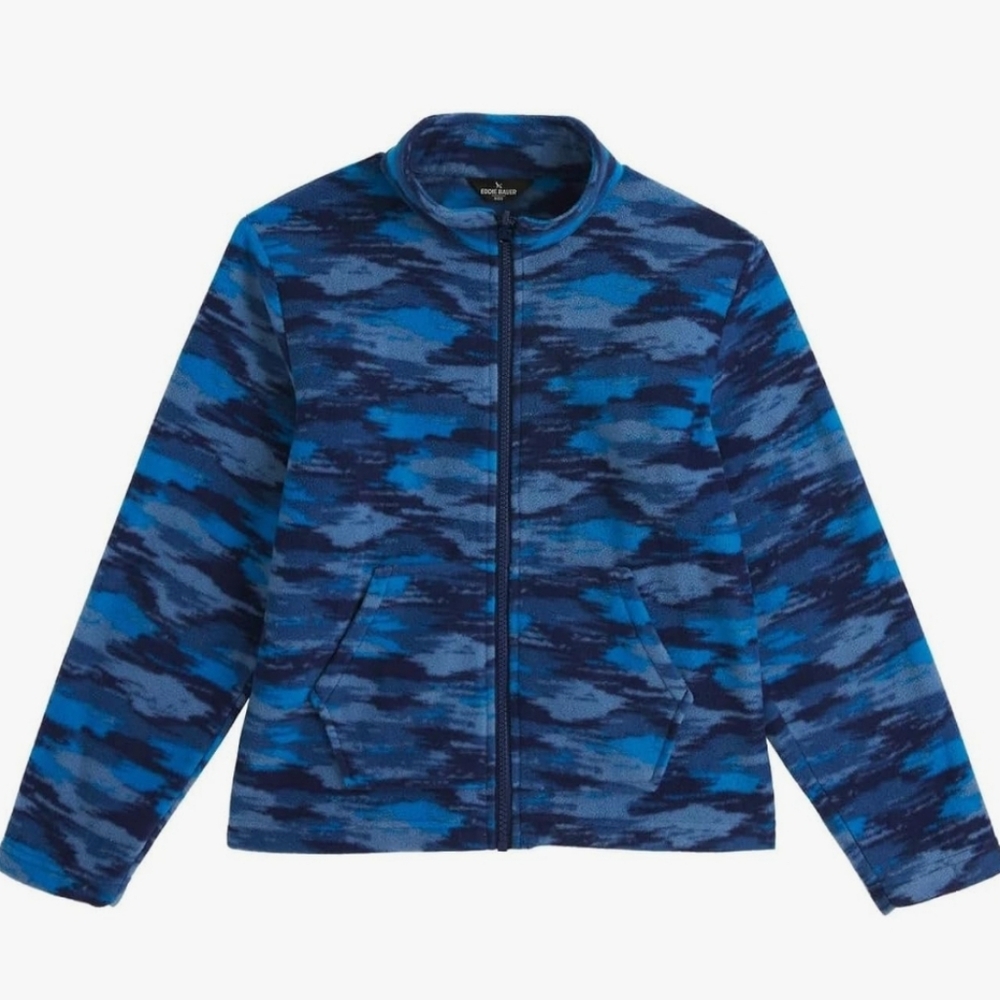 Eddie Bauer Kids Blue Patterned Fleece Jacket EUC Size M 10/12